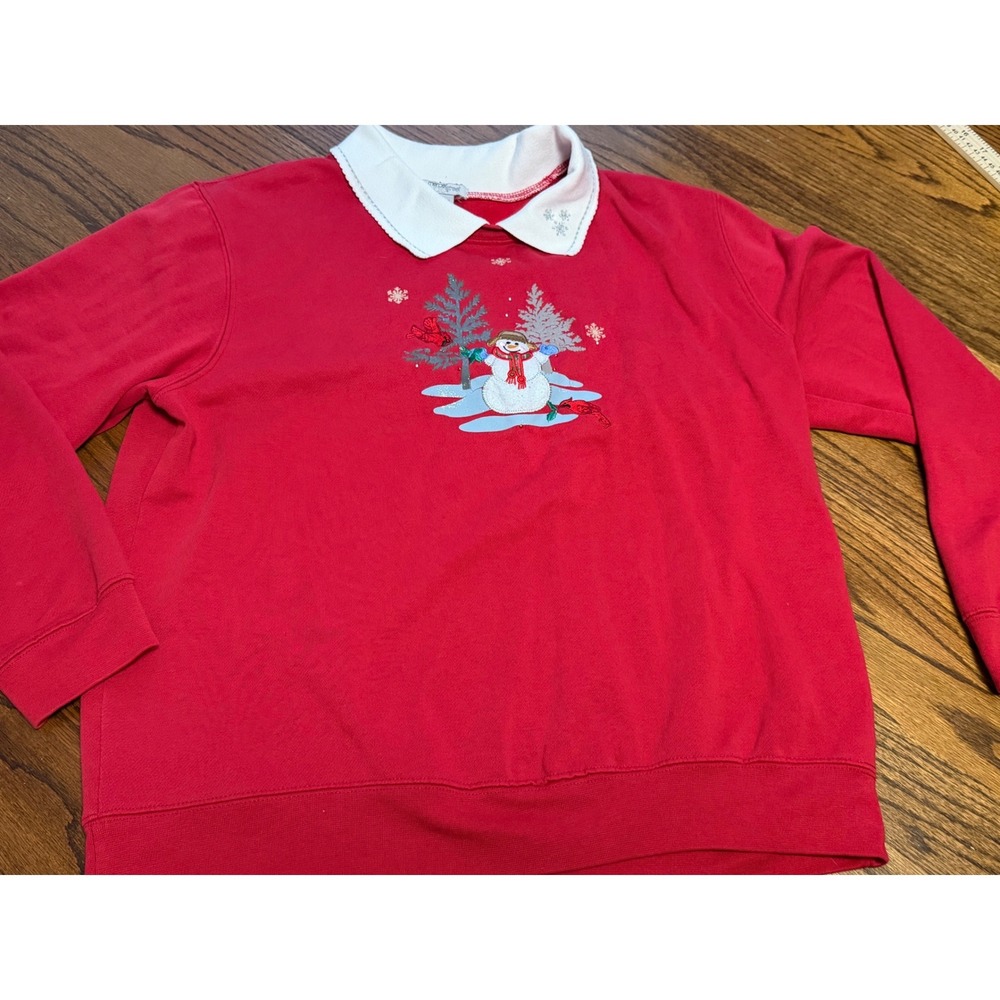 Mercer Street Studio Red Snowman Christmas Sweatshirt Collared‎ Women Large L
